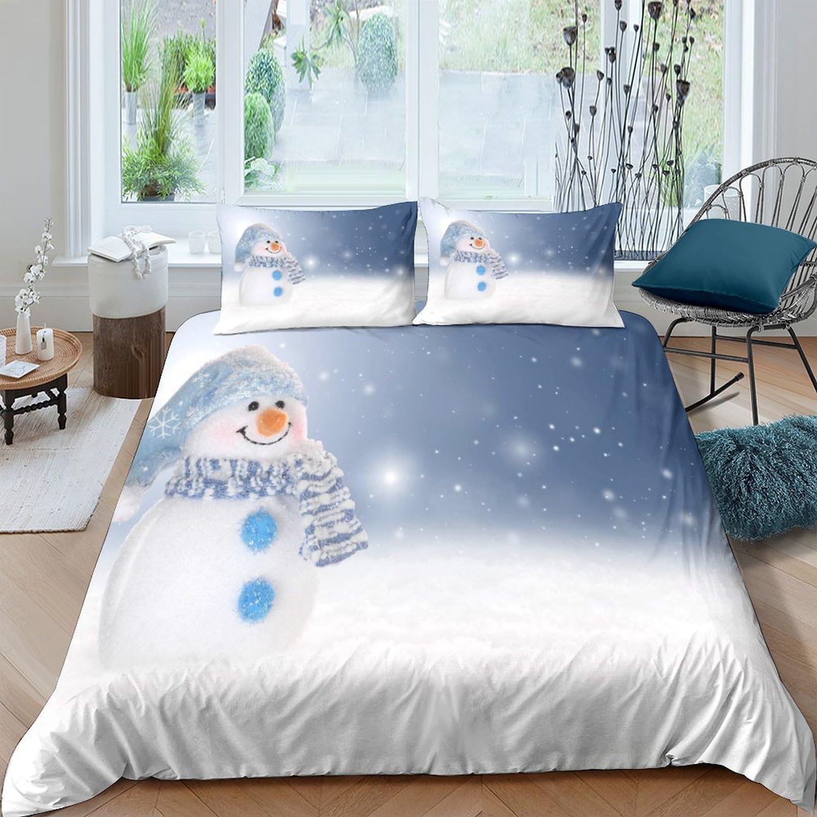 Ctjqhvkz Style-7 3D Printed Snowman Winter Scene Fitted Sheet Microfiber Soft Mattress Cover For Bedroom Guest Room Easy Care Decorative Single（135X200cm）