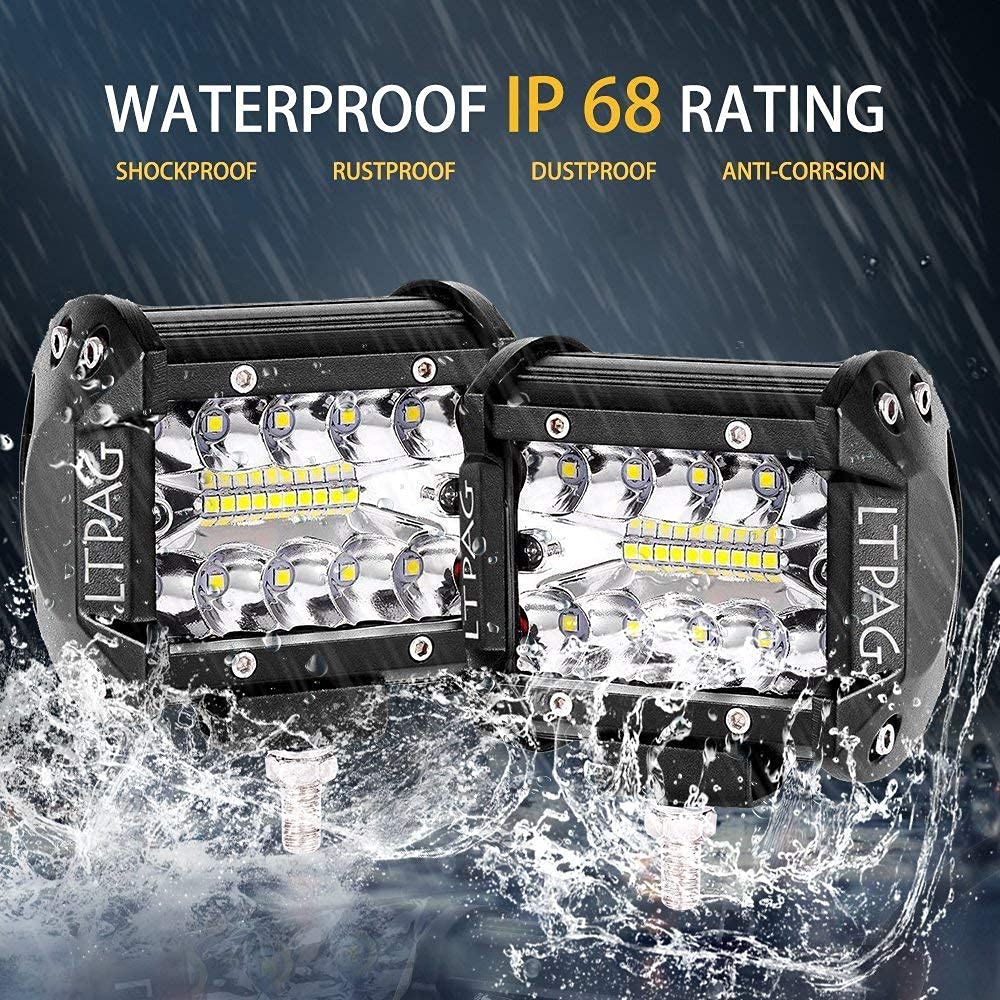 LTPAG 4 szt. Reflektor roboczy LED, 120 W, 12000 lm, 4'' reflektor LED do samochodu 12 V/24 V, wodoodporny, IP68, reflektor powódź, światła przeciwmgielne LED, światła robocze