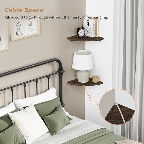 Miniatura 3 de Forbena Juego de 4 estantes de esquina flotantes para pared, estantería de esquina pequeña para libros de dormitorio, estante de esquina redondo de