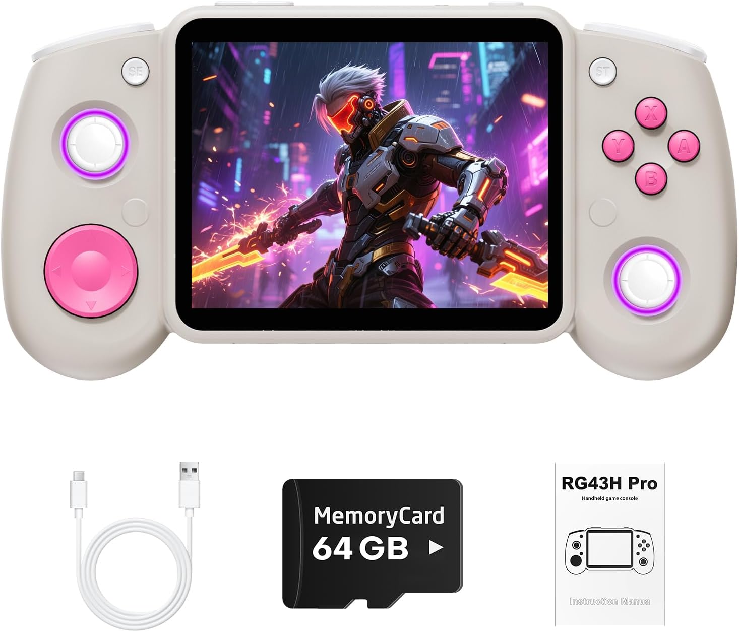 RG43H Pro Retro Handheld Game Console,Dual Game System with Powerful RK3562 Chip,4.3 Inch IPS Screen Retro Gaming Console,30+Emulators,Vibration Motor,HDMI TV Output,4000mAh Battery-64GB Gray