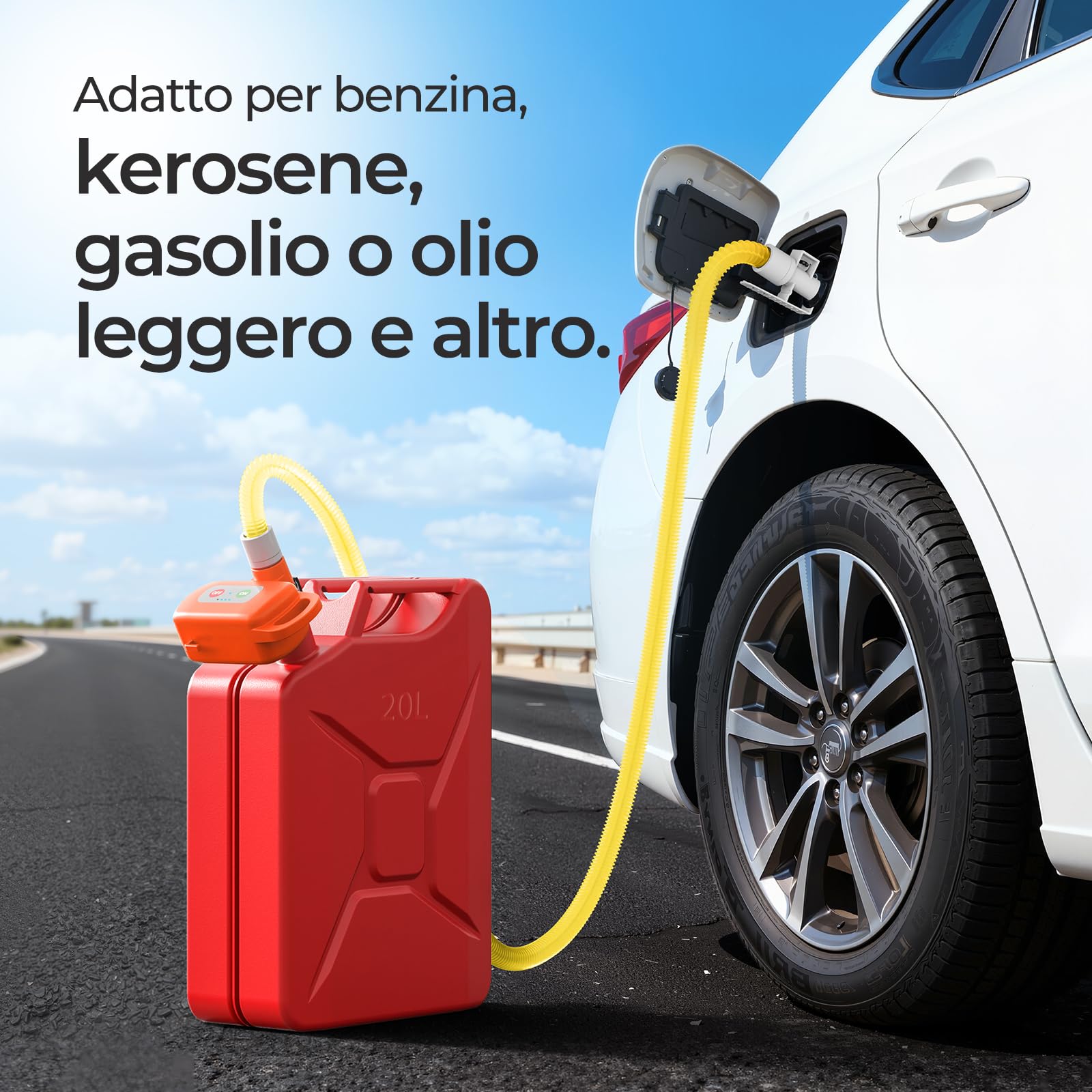 Pompa di trasferimento carburante con sensore di arresto automatico, pompa benzina elettrica con batterie, pompa diesel portatile ricaricabile per benzina, diesel e olio, arancione
