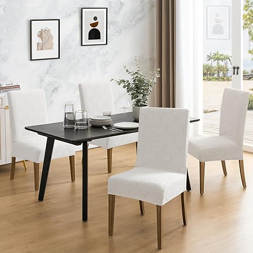 Miniatura 103 de MOSAYT Juego de 6 fundas para sillas de comedor 100% impermeables, súper ajuste elástico jacquard Parson, fundas extraíbles y lavables para sillas