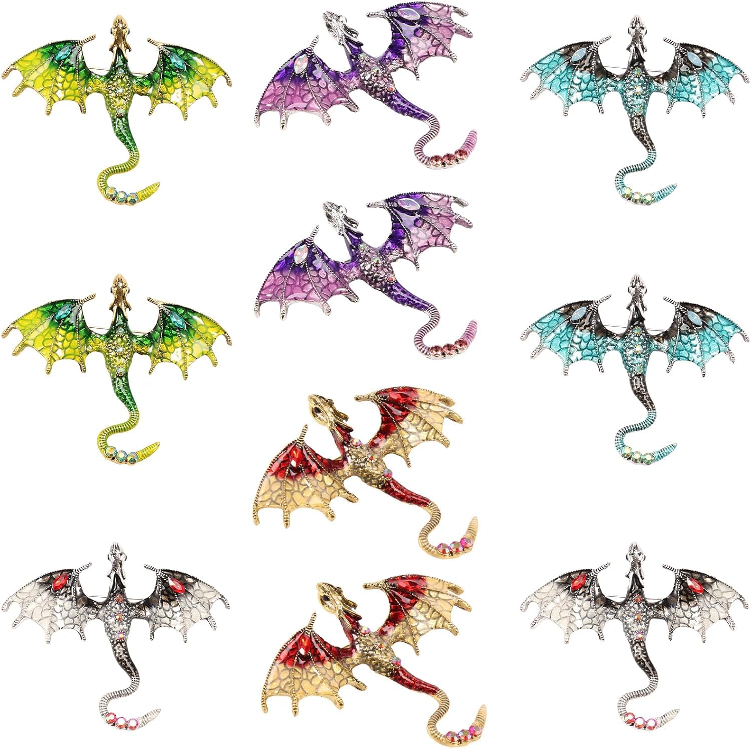 JEJUWE 10 Pcs Dragon Charms 3D Multicolor Metal Flying Dragon Pendant Set with Enamel Wings for Necklaces Jewelry Making