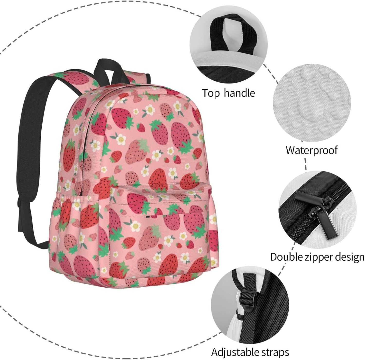 Strawberry Backpack Bookbag for Girls Boys School Lightweight Casual Laptop Backpacks Travel Daypack Women Men