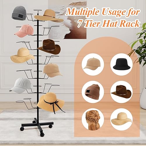 Miniatura 6 de uyoyous Perchero independiente de 7 niveles para proveedores y hogar, soporte giratorio de 360 con ruedas, capacidad para más de 35 tapas, marco de