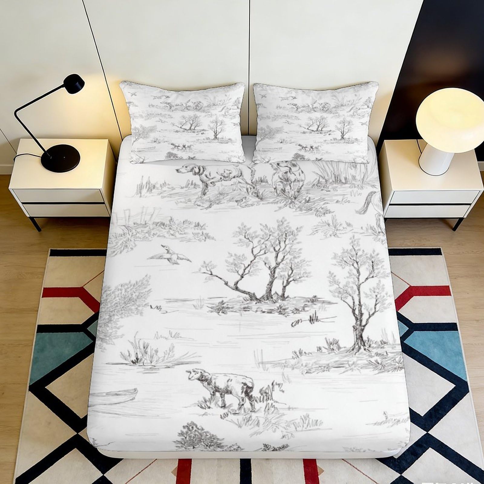 3D Printed Chinese Ink Landscape Fitted Sheet Microfiber Soft Artistic Forest River Mattress Cover Bedroom Decor 90x200x25cm