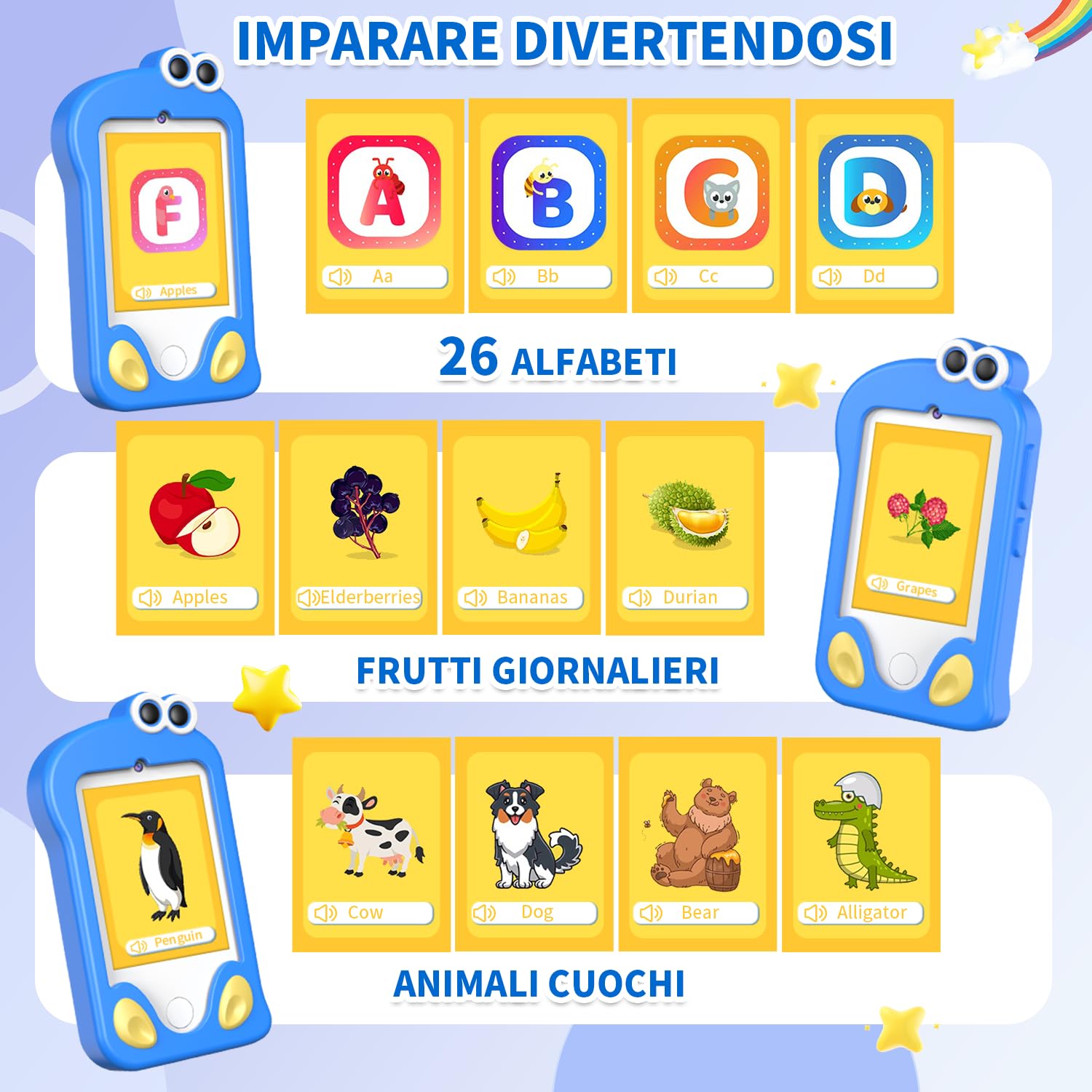 CHAKEYAKE Telefono per Bambini, Macchina Fotografica Bambini con 2,4" Schermo Tattile, Doppio Kamera, Lettore MP3, Scheda SD 32 GB, Regali di Natale e Compleanno per 3 4 5 6 7 8 Anni (Blu)