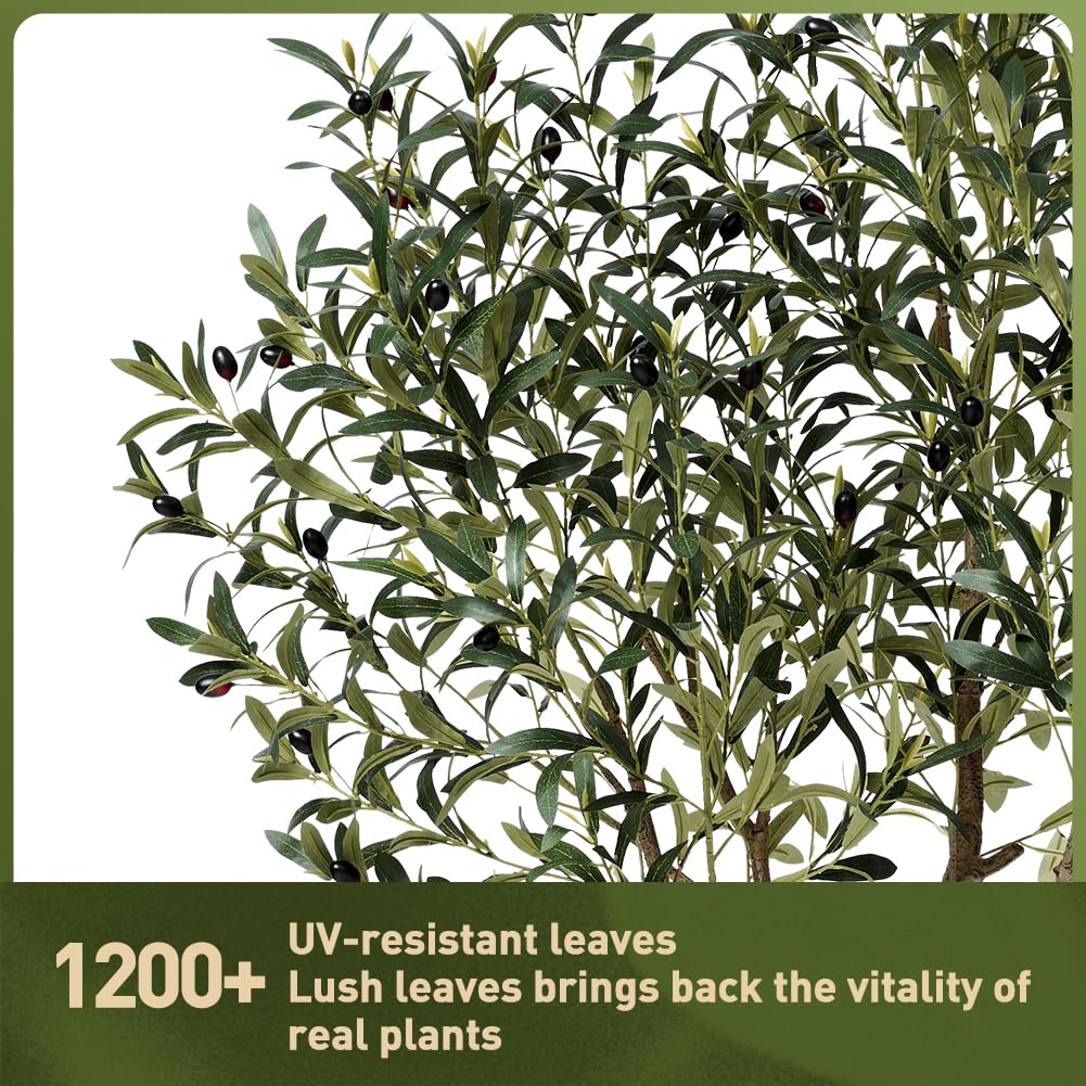 VeriNatural Künstlicher Olivenbaum 150 cm mit 1283 Blättern und 58 Oliven | UV-beständig, flexibel formbare Zweige, schwarzer Innentopf für Wohnzimmer, Büro, Bad und geschützte Außenbereiche