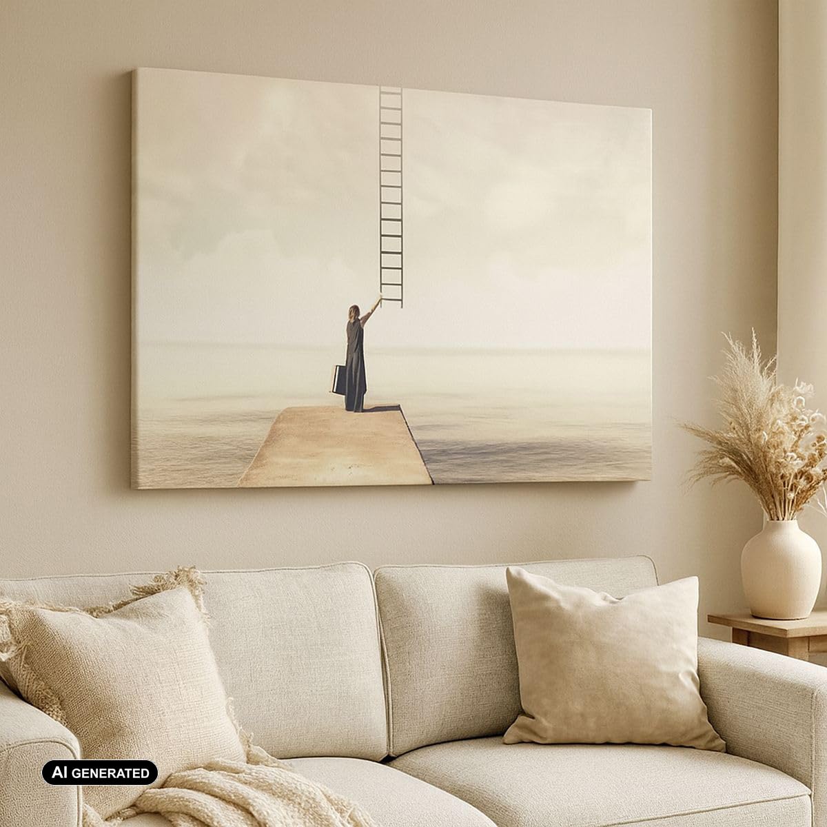 ARTTOR Leinwandbild 100x70cm Wandbild Menschen - 4339 | Symbol Frau Leiter Groß Wanddekoration Wohnzimmer Schlafzimmer Küche Wanddeko Wand Kunstdruck Wandkunst Wall Decor ARTTOR
