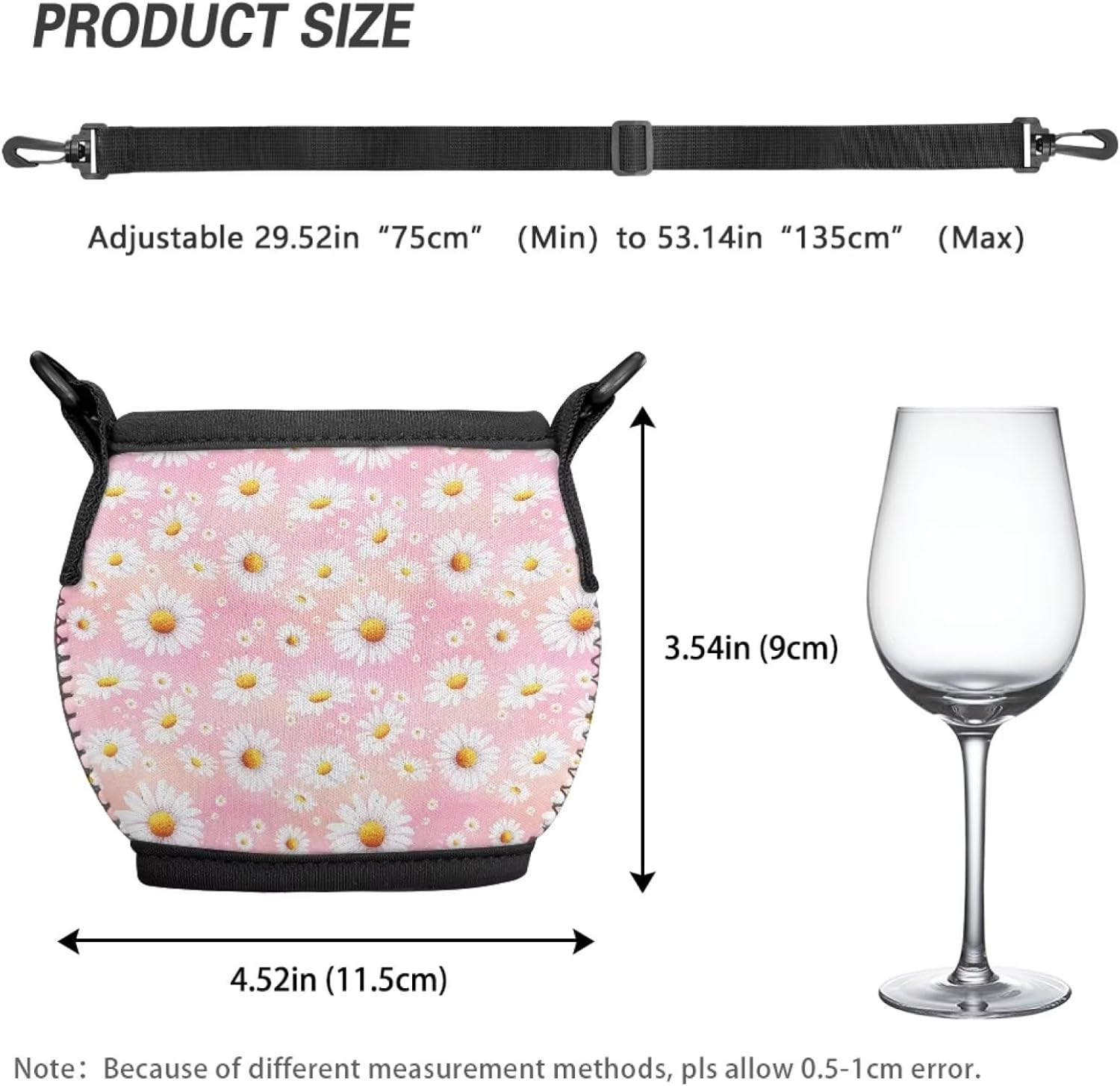 Daisy Stemless Wine Glass Insulator Lanyard Portable Wine Glass Sleeve Insulator with Neck Strap Hand Free Drink Holder for Conference Event