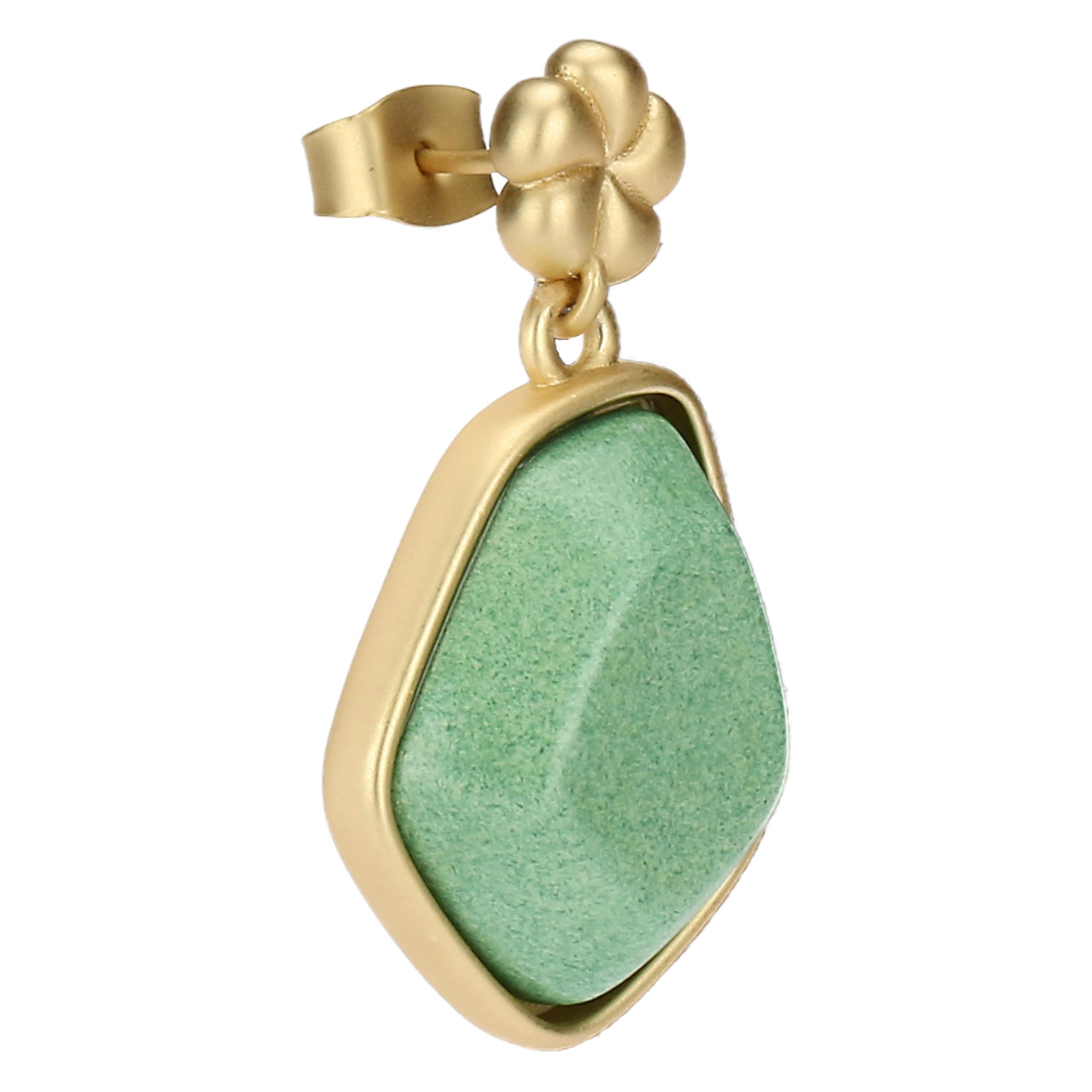 THUN - Orecchini pendenti con fiore e pietra - ceramica, metallo - Collezione Dedicato a te - 2 x 1.7 x 0.6 cm