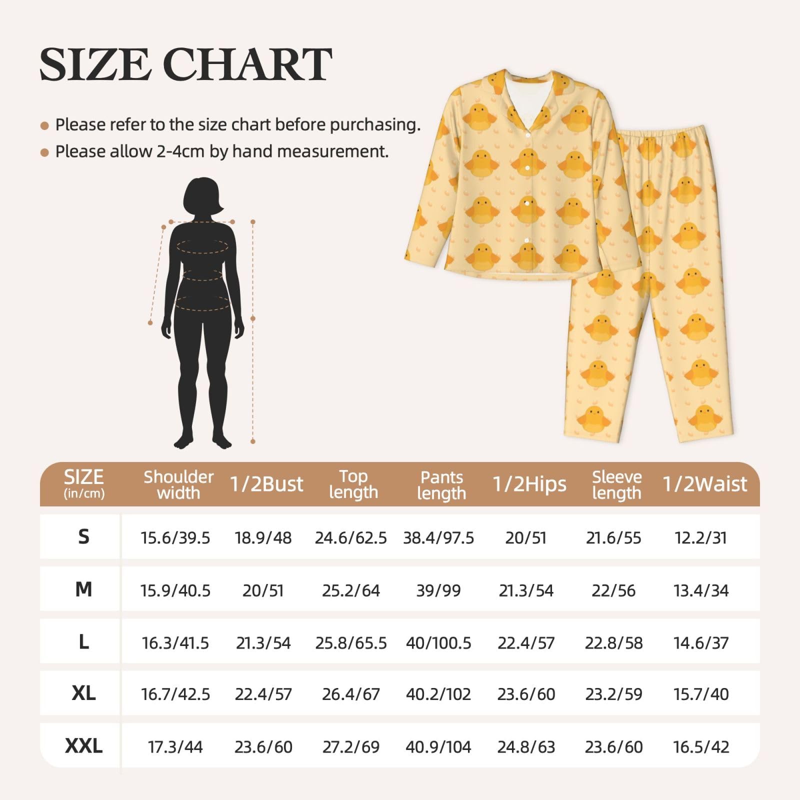 Pigiama da donna a maniche lunghe con stampa pulcino cartone animato a maniche lunghe abbottonato set disponibile in 5 taglie