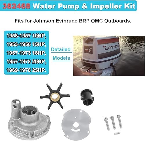 Miniatura 2 de 382468 0382468 Kit de impulsor de bomba de agua apto para Johnson Evinrude BRP OMC 1953-1978 10 15 18 20 25HP Reemplazo para 18-3377 777806