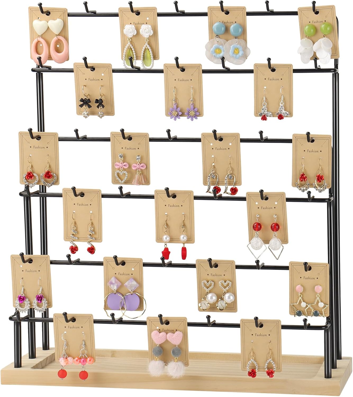 ( similar) 6 Tier 42 Hooks Earring Display Stand for Selling Detachable Ladder Design with Solid Wood Base Comes with Display Cards