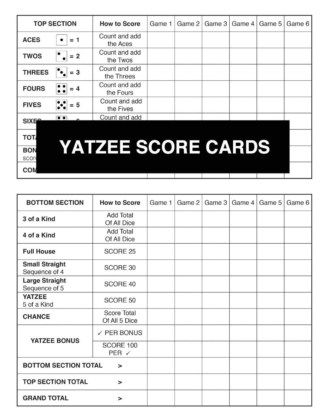 Yatzee Score Cards (Large Book With Many Pages Of New Score Sheets For Counting Points And Recording Your Totals To See Who Is The Eventual Winner)