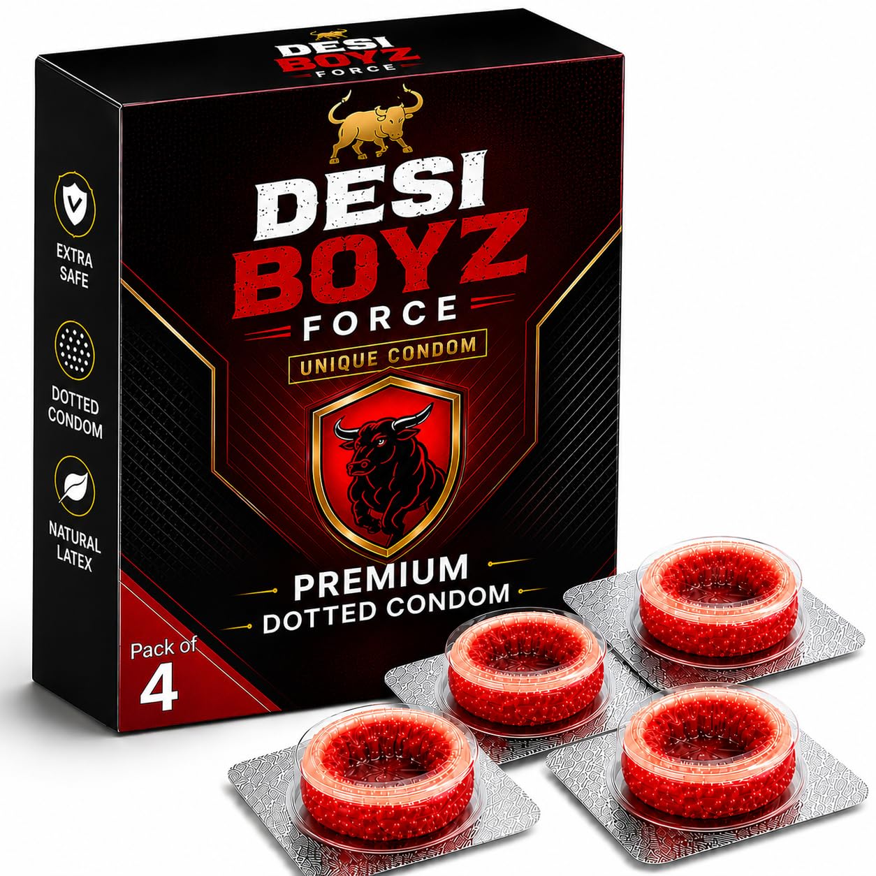 Desi Boyz FORCE™ Textured Condoms Pack of 4 | Dotted & Ribbed | Extra Comfort Design | Smooth Finish | Reliable Protection | Premium Latex-image-13