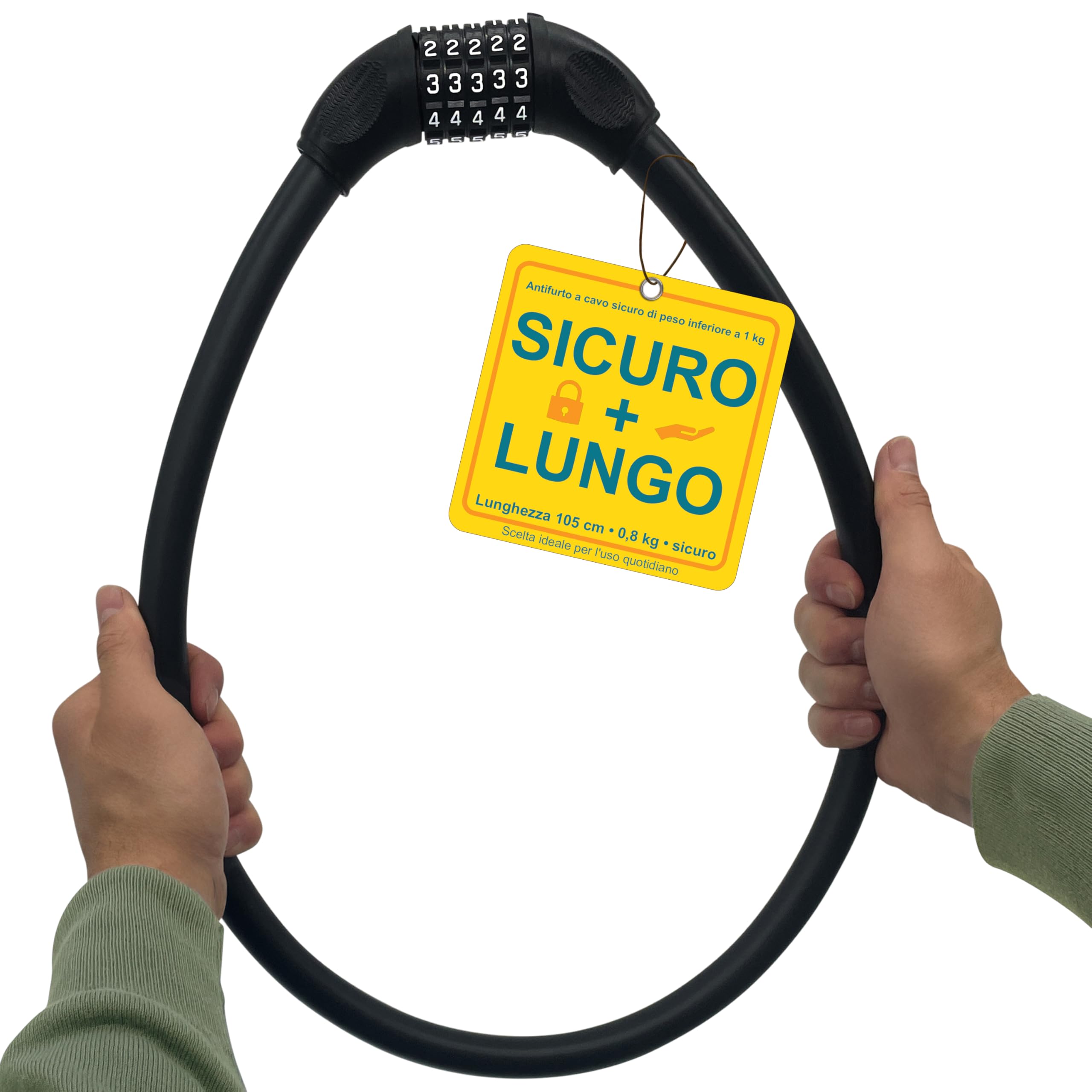 KOHLBURG Antifurto a cavo a combinazione | lungo 105 cm & 20 mm di spessore | Lucchetto a cavo per alta sicurezza con combinazione numerica | Antifurto con codice con numeri per bici elettrica, scooter