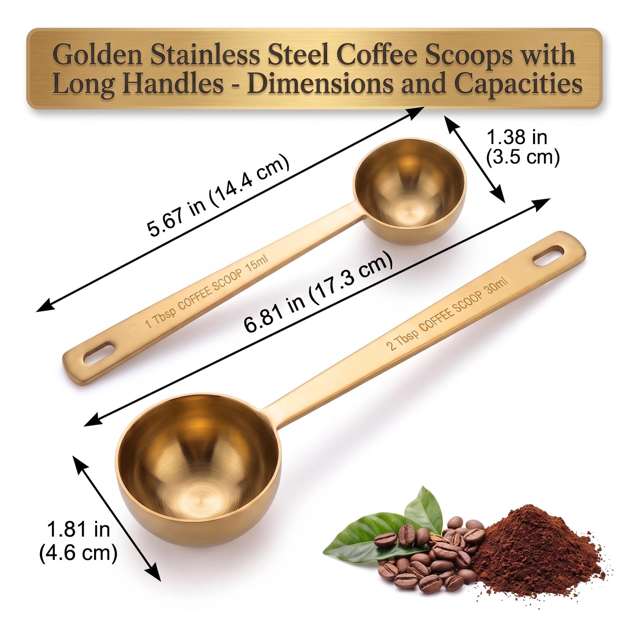 Gold Stainless Steel Coffee Scoops - 2 Pack -7