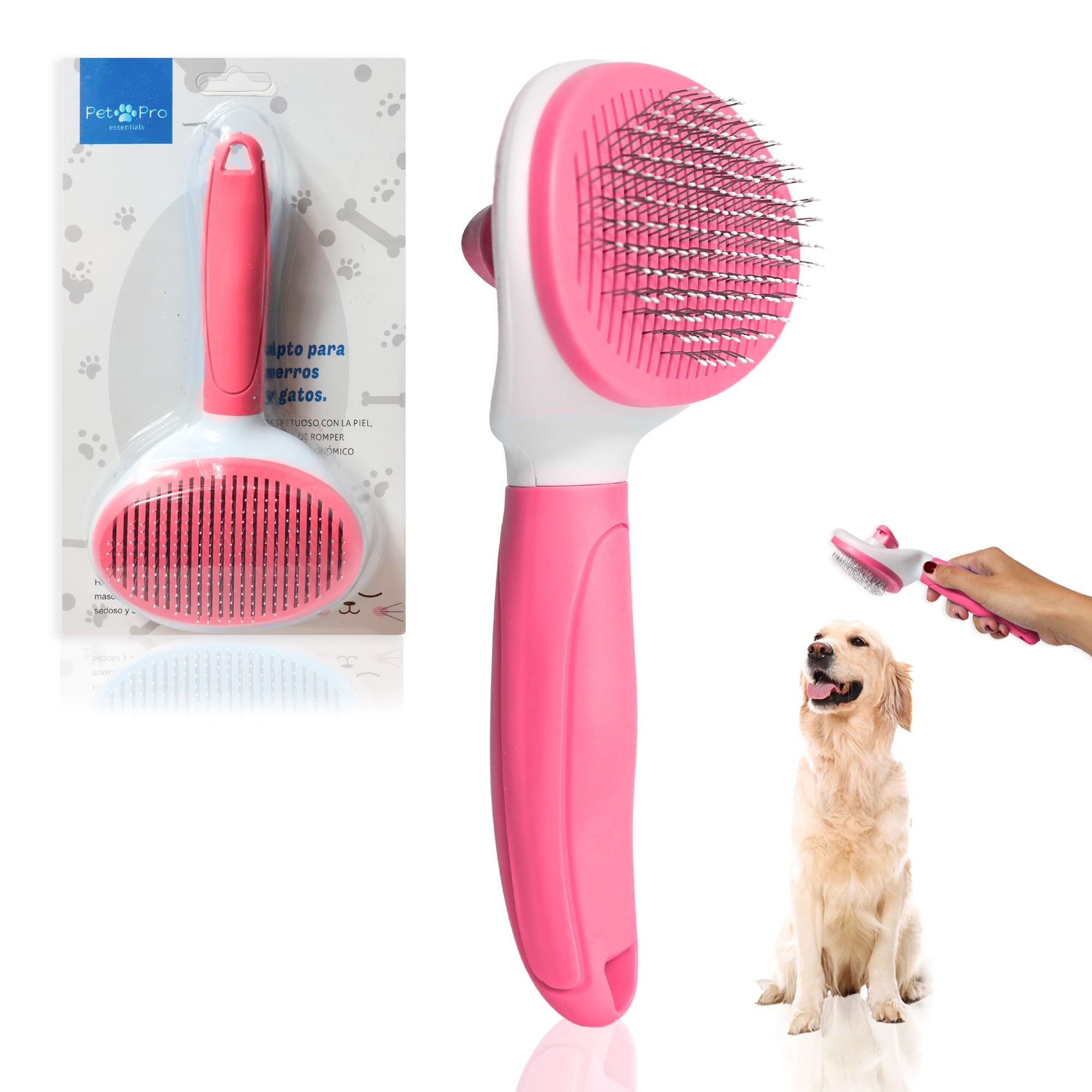 Pet Pro Essentials Cepillo para perros y gatos. Cepillo para gatos, Quita pelos mascota, Cepillo de gato, Quitapelos mascotas, Peine para perros y gatos accesorios (ROSA)