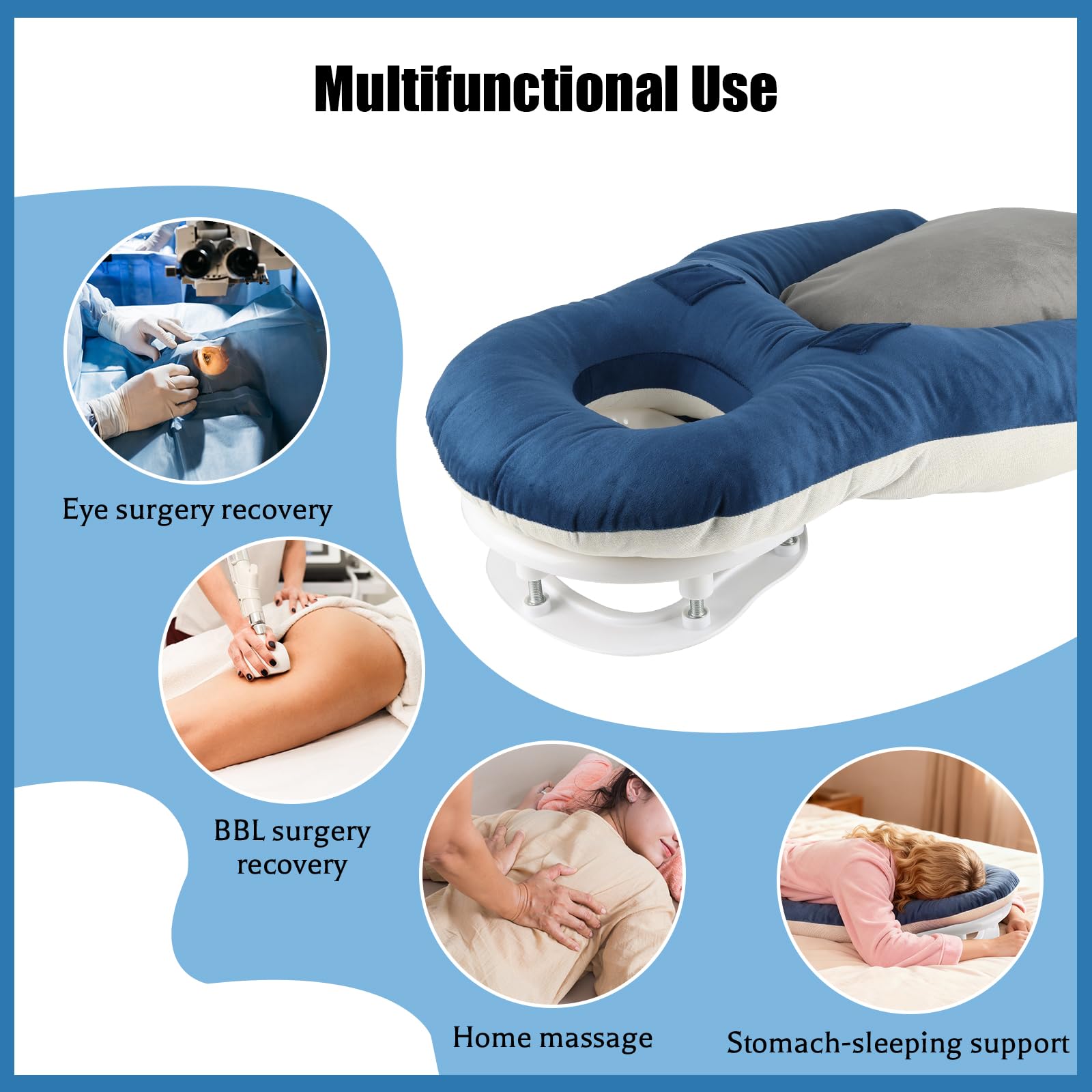 JAOGAUS Almohada Facial para Dormir Boca Abajo, Cojín Ergonómico con Memory Foam, Reposacabezas Ajustable, para Casa, Dormir Boca Abajo y Recuperación Postoperatoria de Cirugía de Ojos