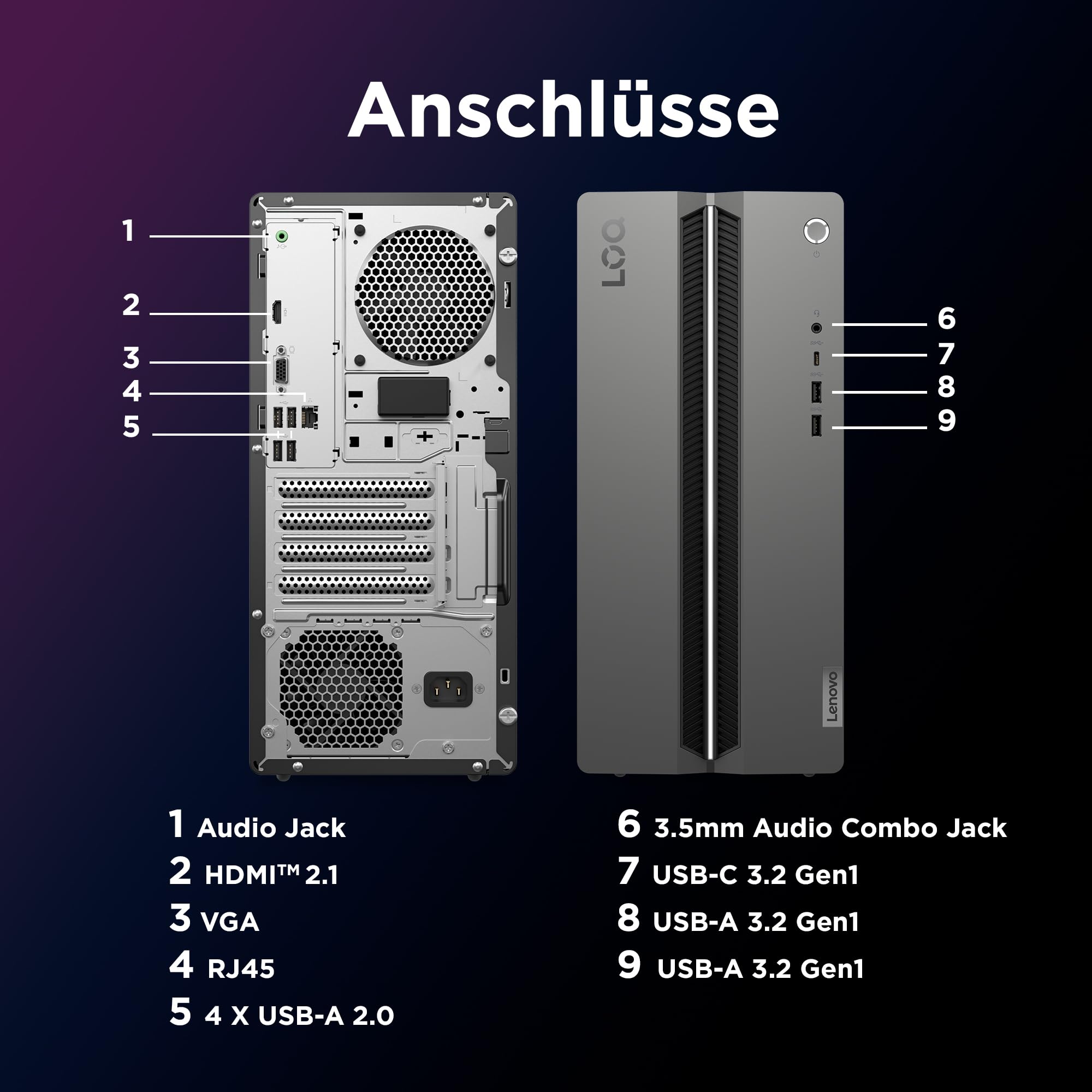 Lenovo LOQ Tower Gaming Desktop-PC | NVIDIA GeForce RTX 4060 | Intel Core i5-14400F | 16GB RAM | 1TB SSD | Windows 11 | Luna Grau - Raven Schwarz Gehäuse | 17L | 3 Monate GamePass