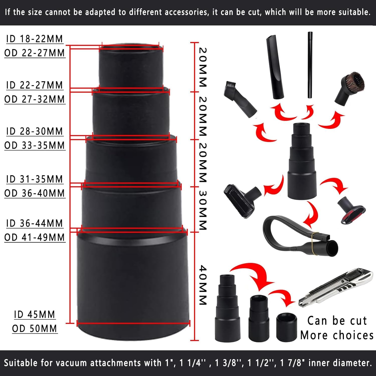 12 Pcs Universales para Aspiradora Adaptador de Manguera Aspiradora de Plástico Seco y Húmedo 1-1/4Pulgadas con Varita de Extensión Caballo Flexible Para Household Universal Vacuum Cleaner Accessories