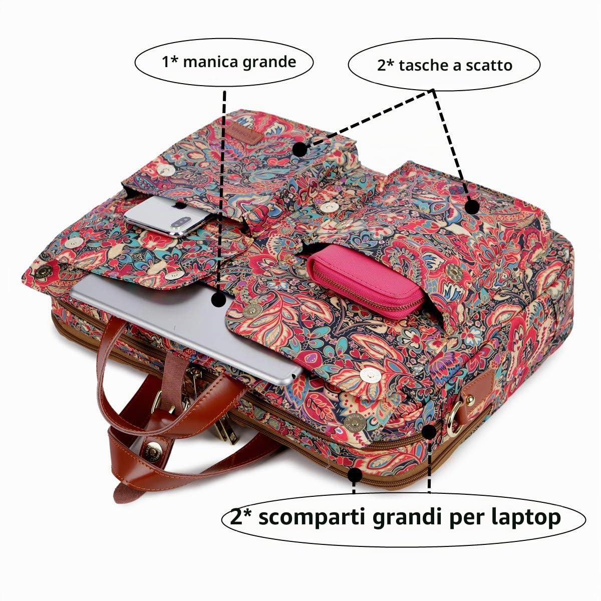 Baosha Borsa a tracolla da donna per computer portatile da 15,6 pollici e 17 pollici, borsa a tracolla per computer portatile BC-07
