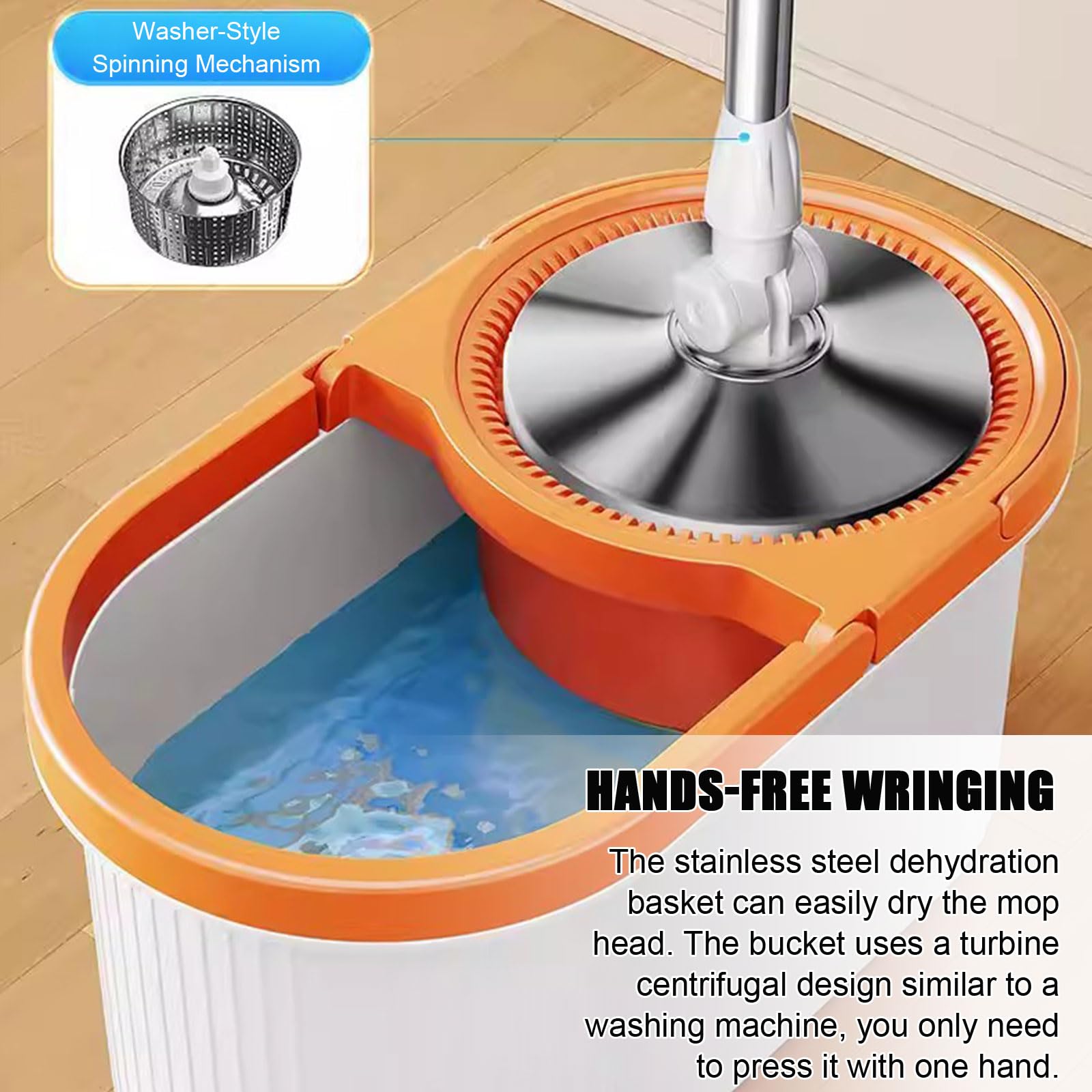 Juego de cubeta para fregona giratoria para el hogar - Trapeador Giratorio 360 y Cubo con Cesta giratoria con Protector contra Salpicaduras Desmontable,3 Mop Pads Refill