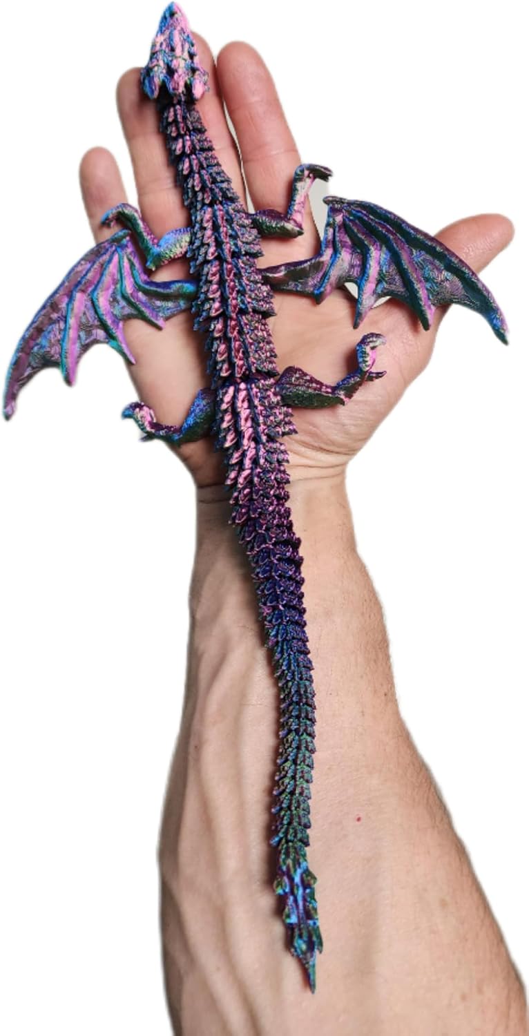 Articulated Dragon 3D Printed – Flexible Fidget Toy, Crystal Dragon Sensory Stress Relief, Colorful Desk Toy & Gift for Kids, Teens & Adults (Red/Green/Blue)