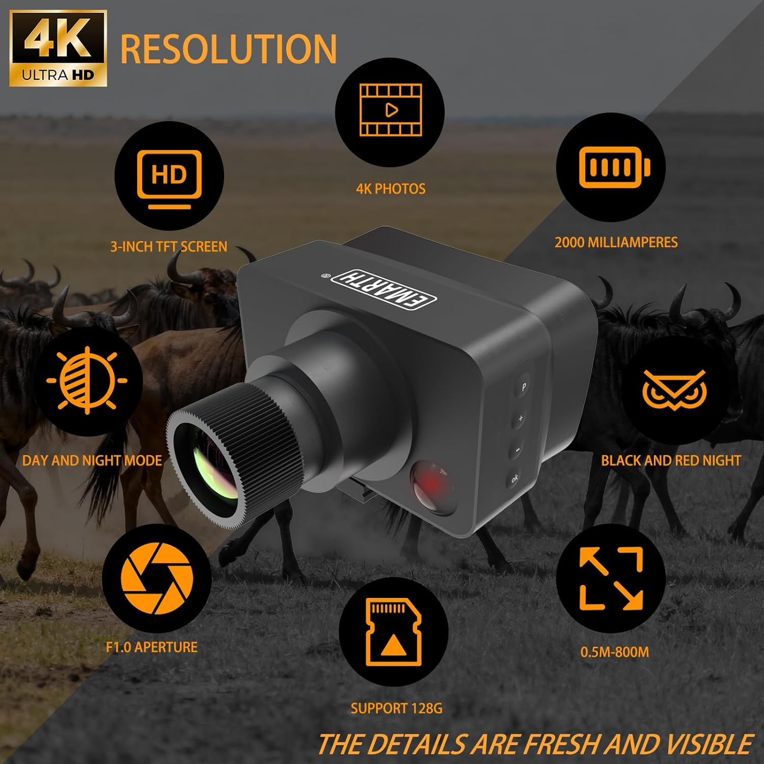 4K HD Digital Night Vision Scope | 3-Inch Display | 2624FT IR Detection Range | for Day & Night Hunting, Wildlife Observation, Camping and Security