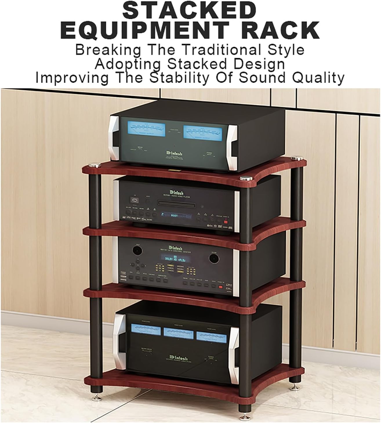 Gaming Shelf Audio Rack Floor-Standing Audio Rack Audio-Video Media Stand with Shelf Mobile Media Storage Stands Easy to Assemble Space-Saving for Living Gaming Recording Room.(Black,60x48x85cm)