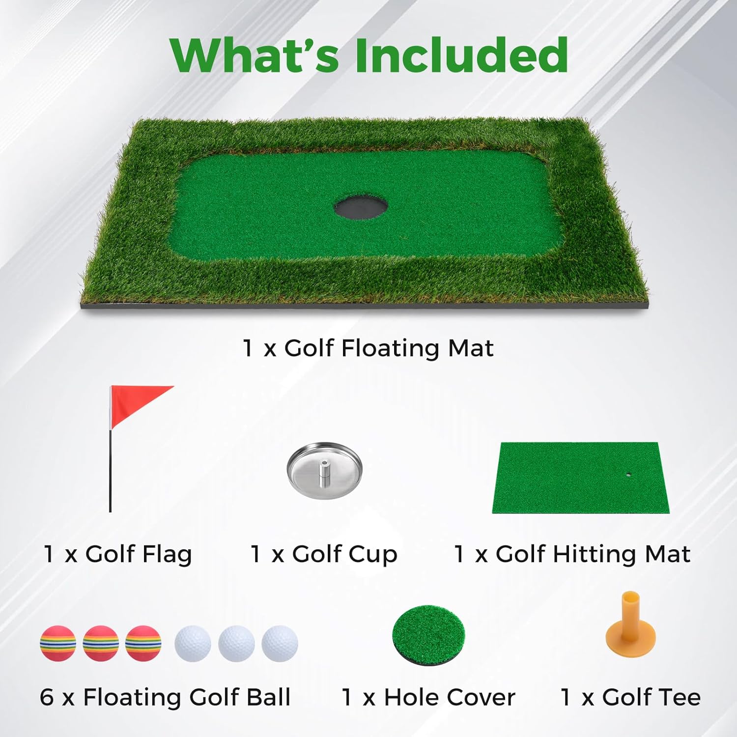 Goplus Floating Golf Green for Pool, Chipping Green Mat w/Hitting Mat, Golf Balls, Flag & Tee for Golf Training Game, Golf Putting Mat for Outdoors Backyard Water