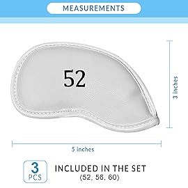 All Teed Up Premium Magnetic Leather Iron and Wedge Golf Club Head Covers | Set of 10 | Fits Most Clubs | Embroidered Club Label on Both Sides of Club Head Cover (White 52,56,60 (Set of 3))