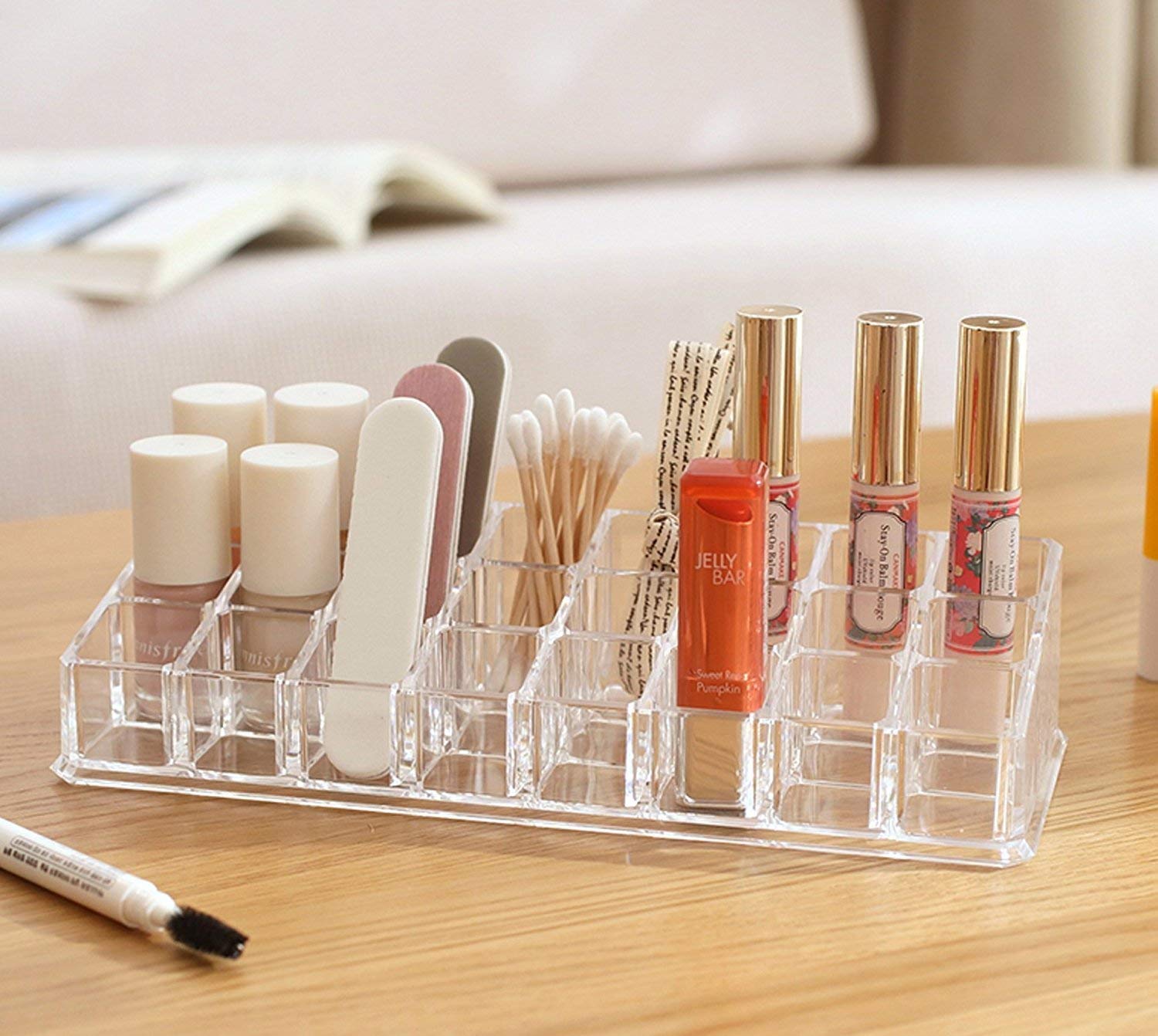 INKULTURE Acrylic Makeup Organizer Transparent Plastic Makeup Cosmetic Storage Box Lipstick Nail Paint/Polish Holder Display Stand Organizer 24 Compartment 1