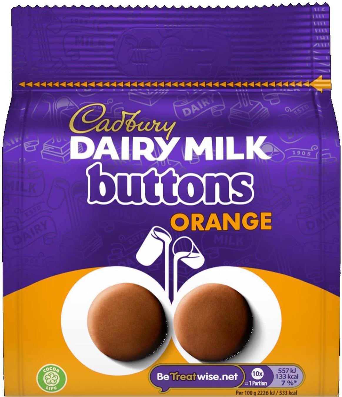 Cadbury Dairy Milk Orange Giant Buttons Chocolate Bag, 95g (Pack of 10 Bags)