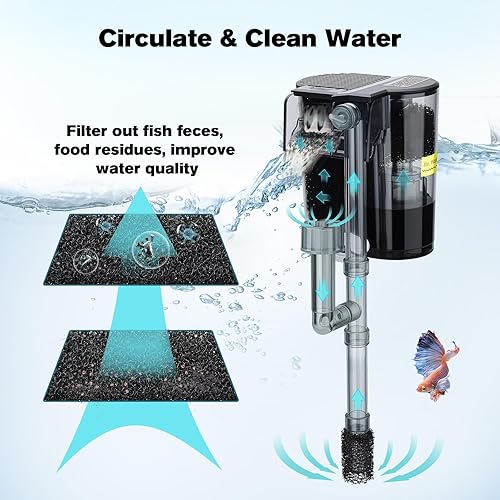 Miniatura 3 de hygger Filtro de acuario para colgar en la parte posterior, sistema de filtración de cascada de filtro de pecera, flujo de agua ajustable con