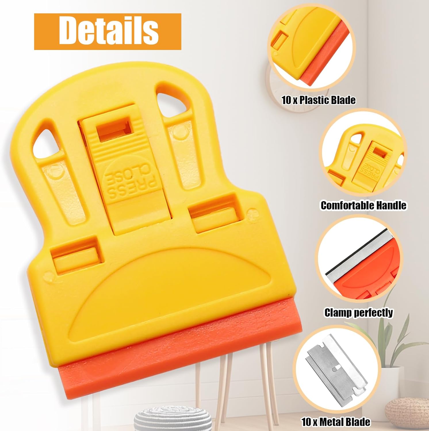 2 Sets Razor Blade Scrapers, Plastic Scraper Tool Extra 10 Plastic Razor Blades and 10 Metal Blades, Adhesive Remover Scraper for Glass Windows Sticker Removal thumbnail