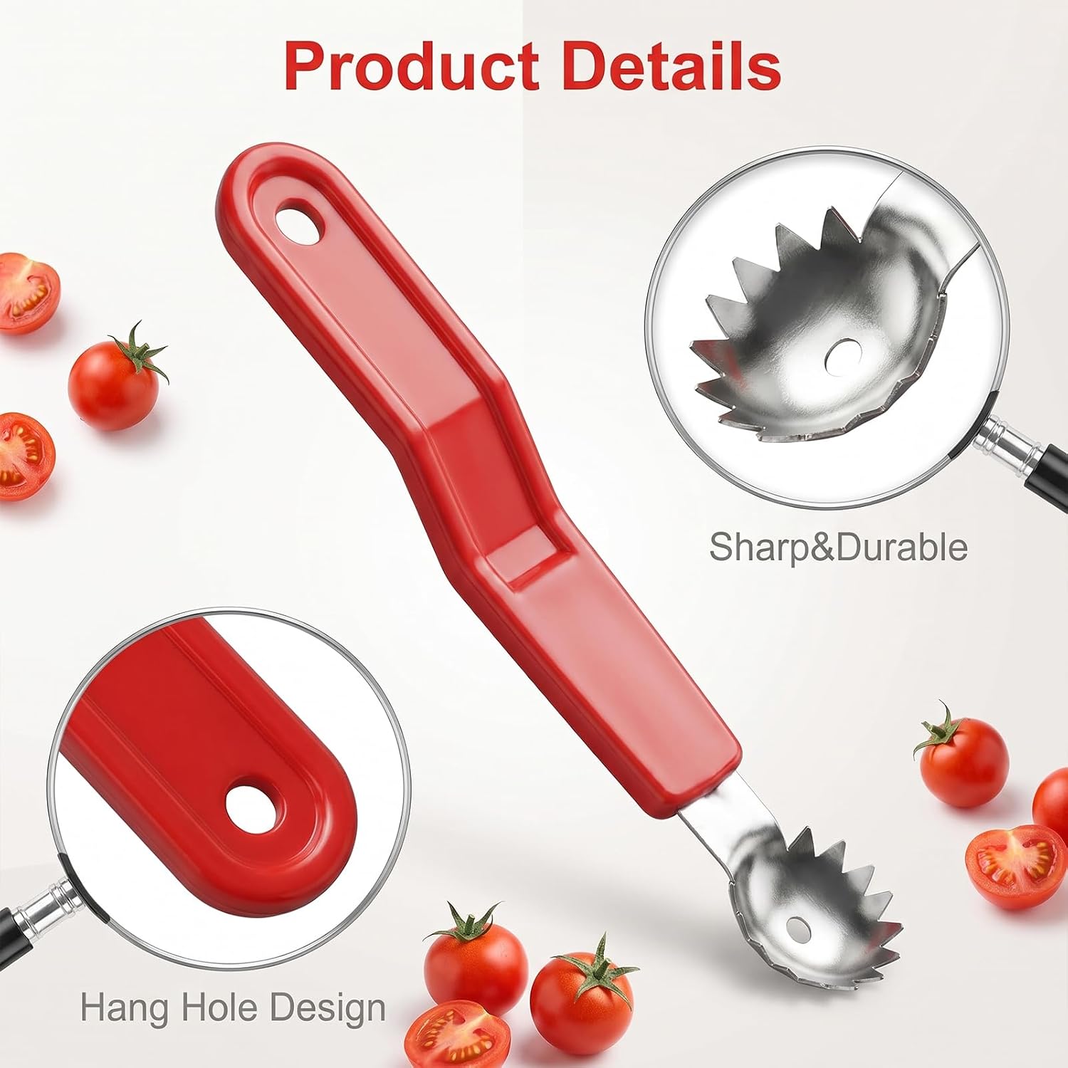 JJUNW 5 Pcs Tomato Corer Tool, Stainless Steel Strawberry Huller Tool