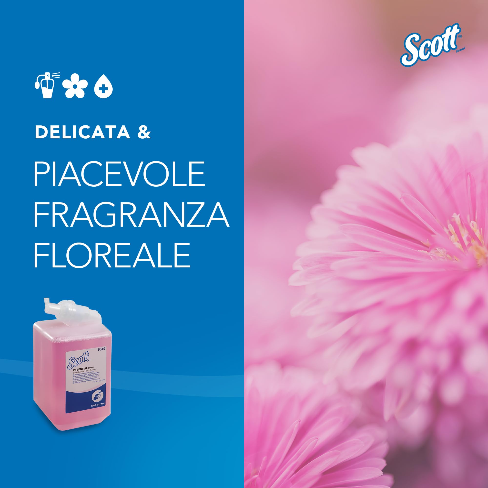 Scott Essential Detergente per Mani in Schiuma 6340, Sapone idratante leggermente profumato, 2.500 Erogazioni per Flacone, totale 6 l