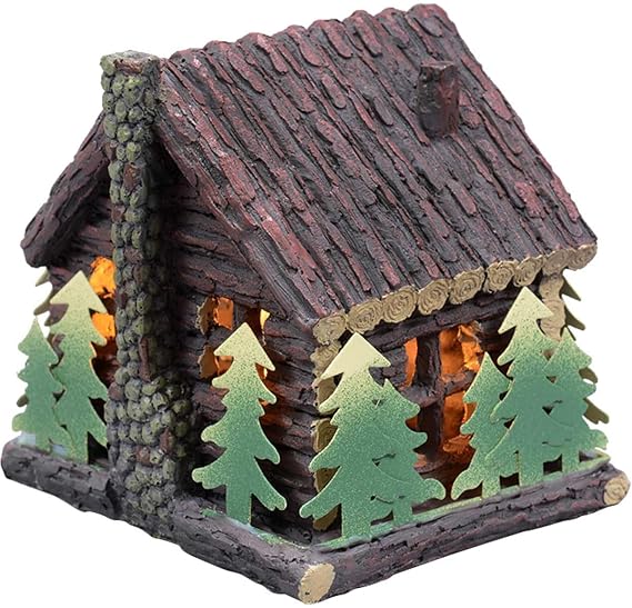 BLACK FOREST DECOR Rustic Bear & Cabin Nightlight - Polyresin Bedside Lamp with Tin Cutouts - 5.5