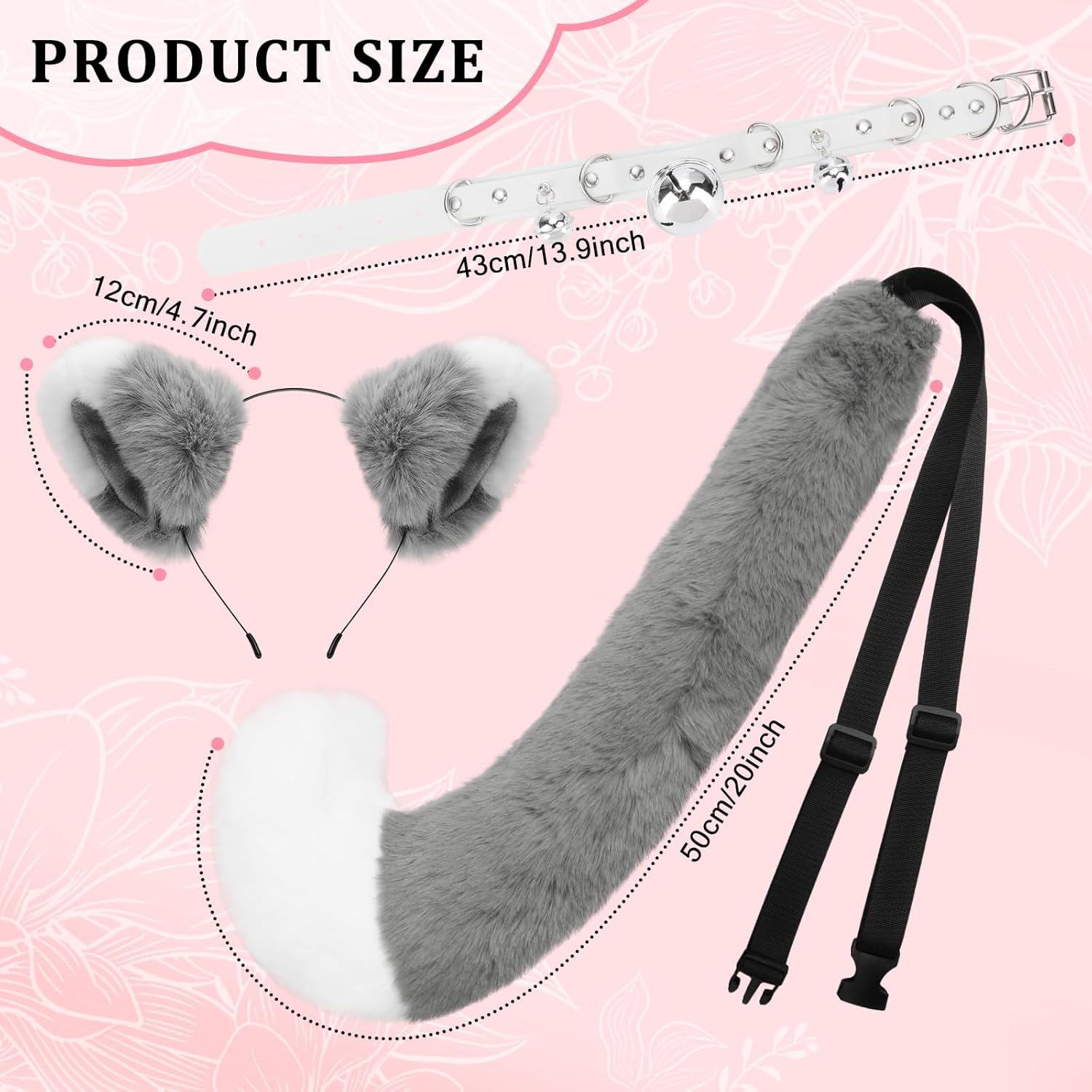 XEPST Faux Fur Cat Ears and Tail Set - Cat Cosplay Halloween Costumes Accessories Kit with Ears Headband and Tail - Image 2