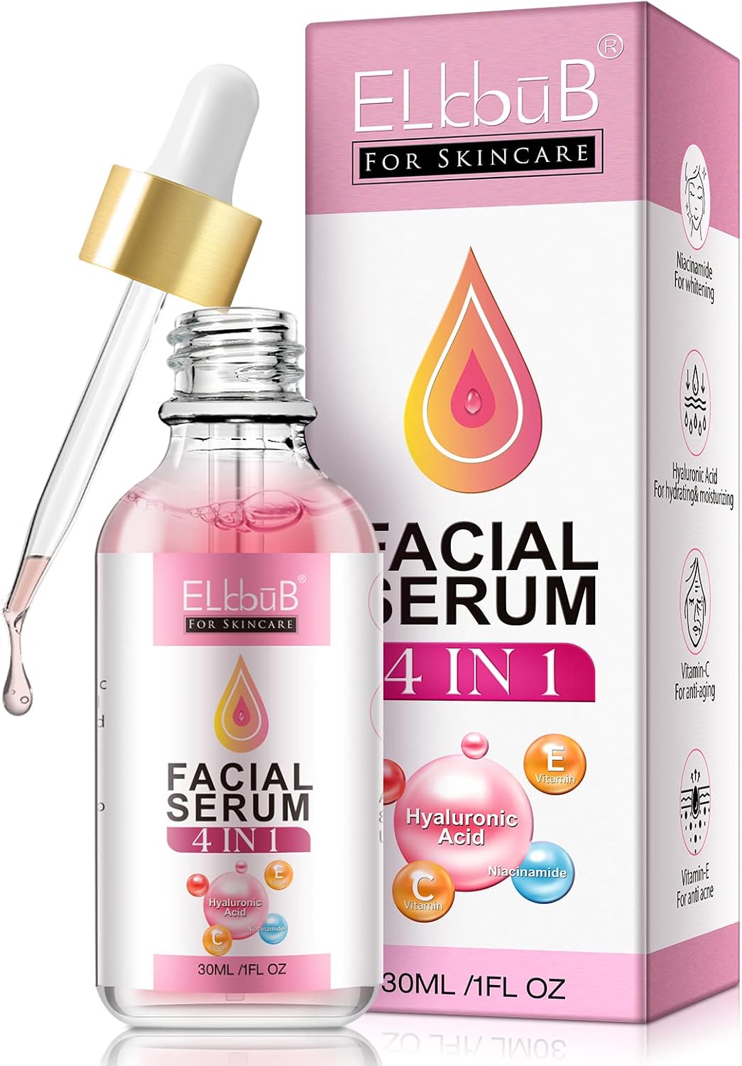 4 IN 1 Facial Serum with Niacinamide, Vitamin C Serum, Hyaluronic Acid