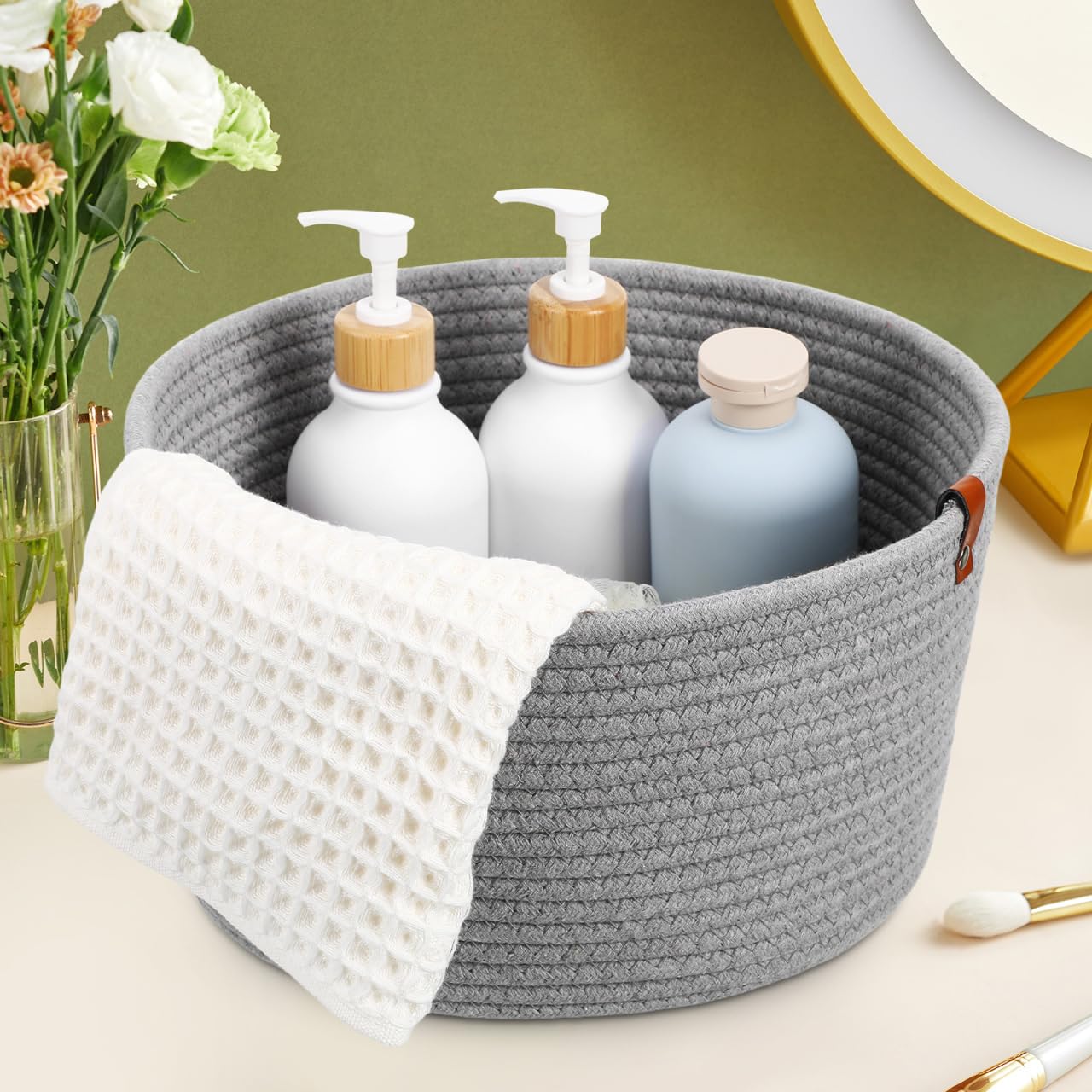 TOPBATHY Geflochtener Seilkorb Mit Deckel 10.63X10.63X6.69 Zoll Organizer Für Wohnzimmer Kinderzimmer Und Büro Aufbewahrungskorb Aus Baumwollseil