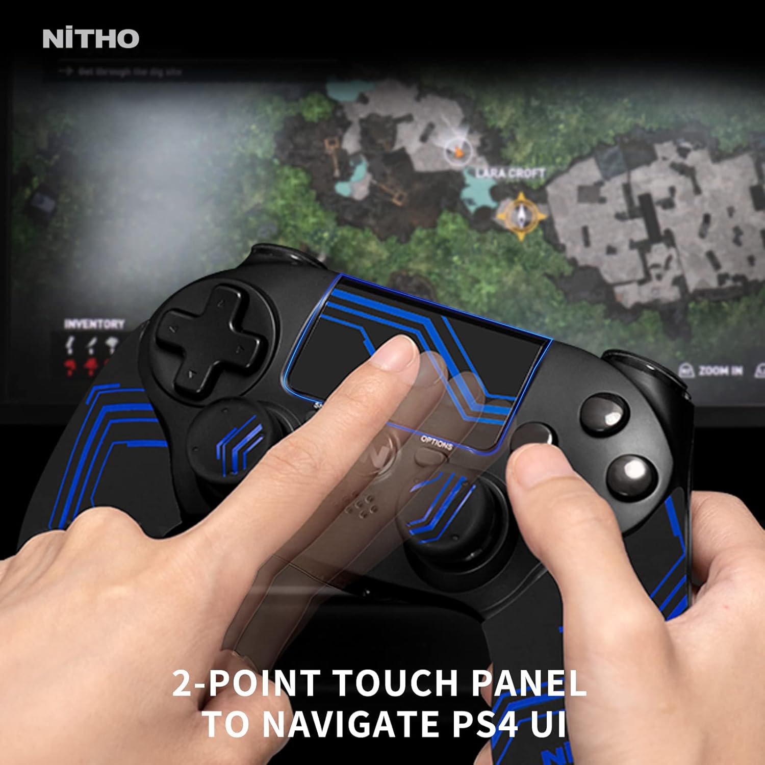 Hands interacting with the NiTHO ADONIS Controller's touch pad