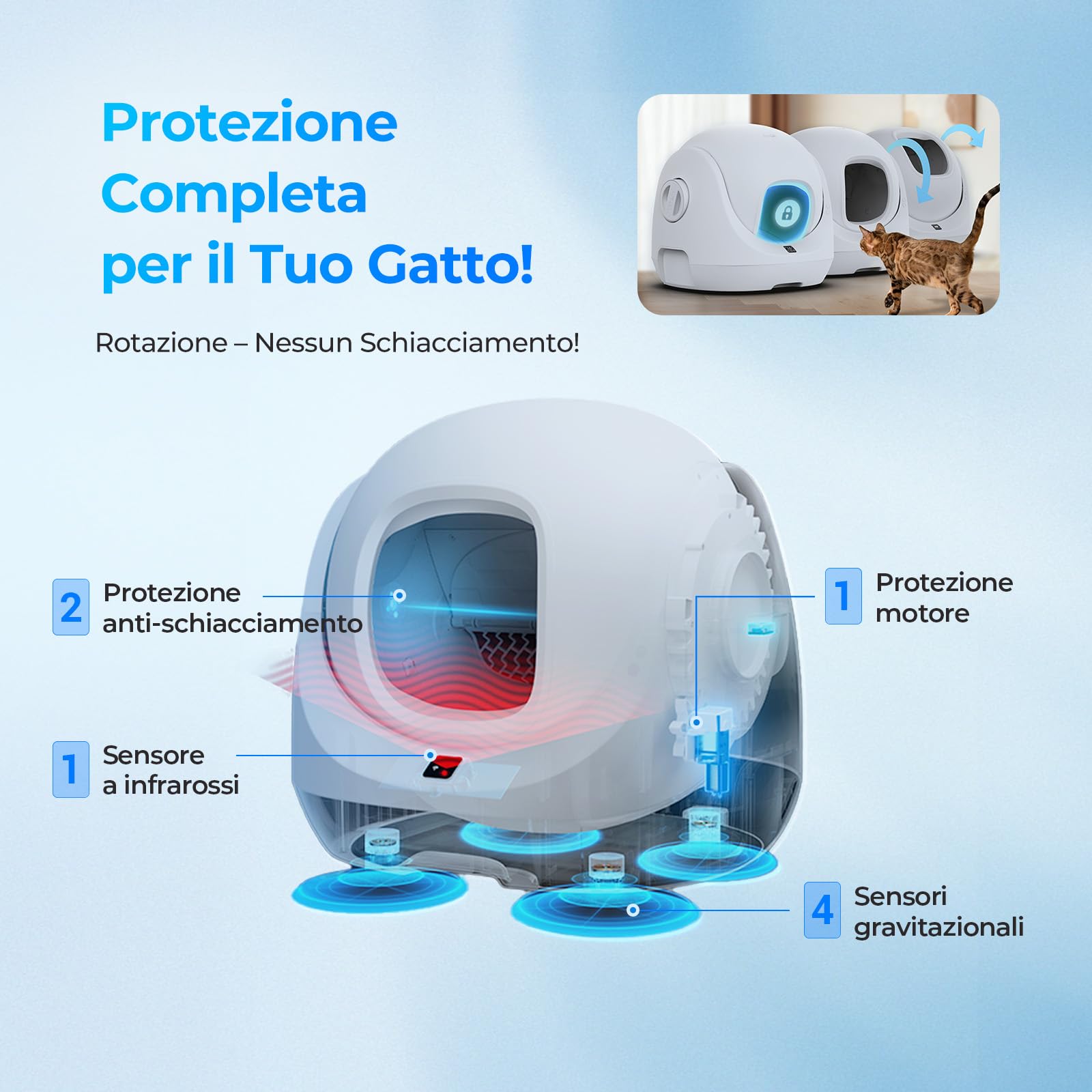 Catlink Baymax-Lite Lettiera autopulente per gatti, controllo della salute del vostro gatto, telecomando APP, anti-blocco, antiodore, 4 modalità di pulizia, adatta per gatti da 1,5 a 10 kg