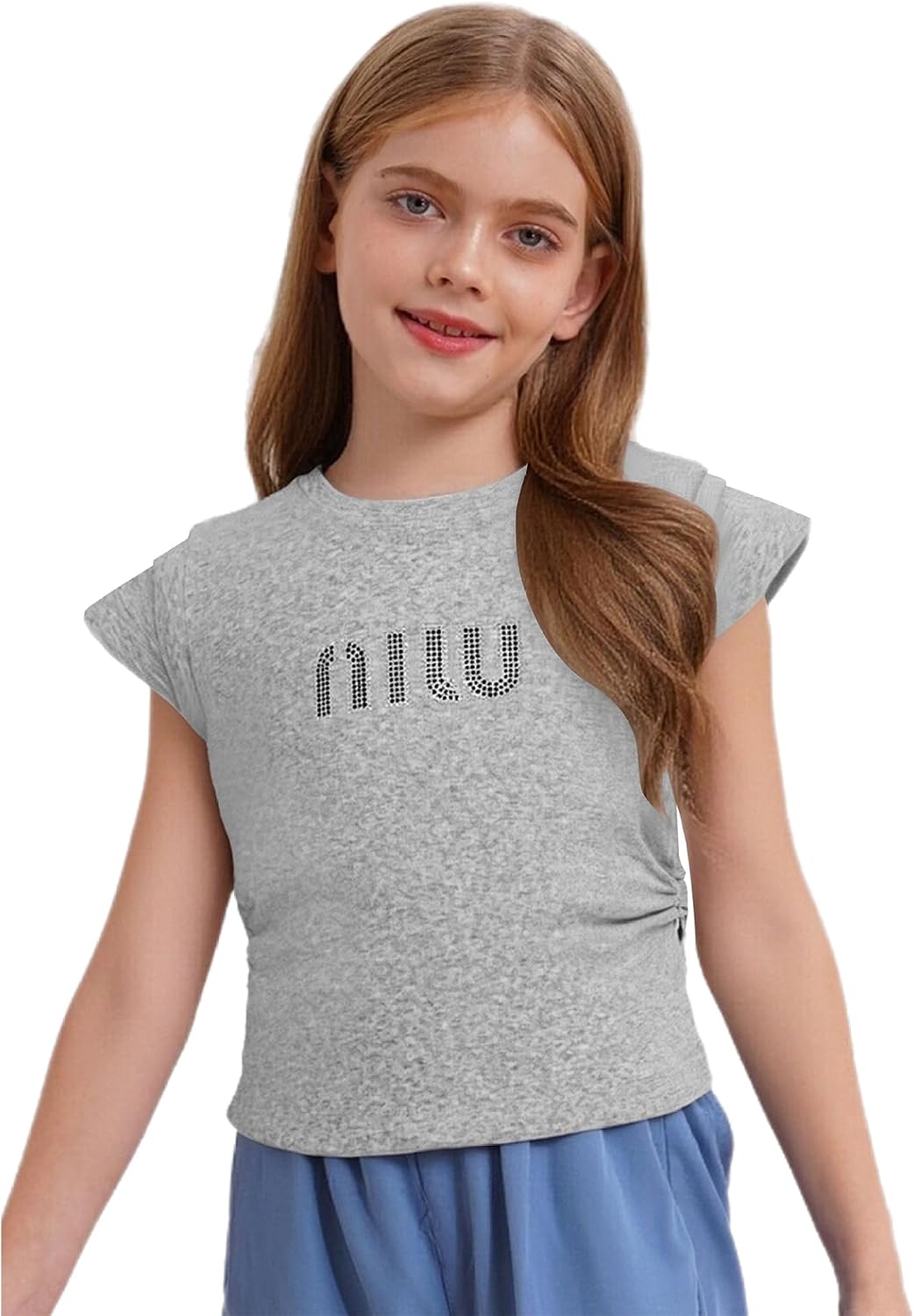 Kids Girls Sleeveless Athletic Dry-fit T-Shirts Gym Yoga Workout Tees Ruched Letter Crop Tops