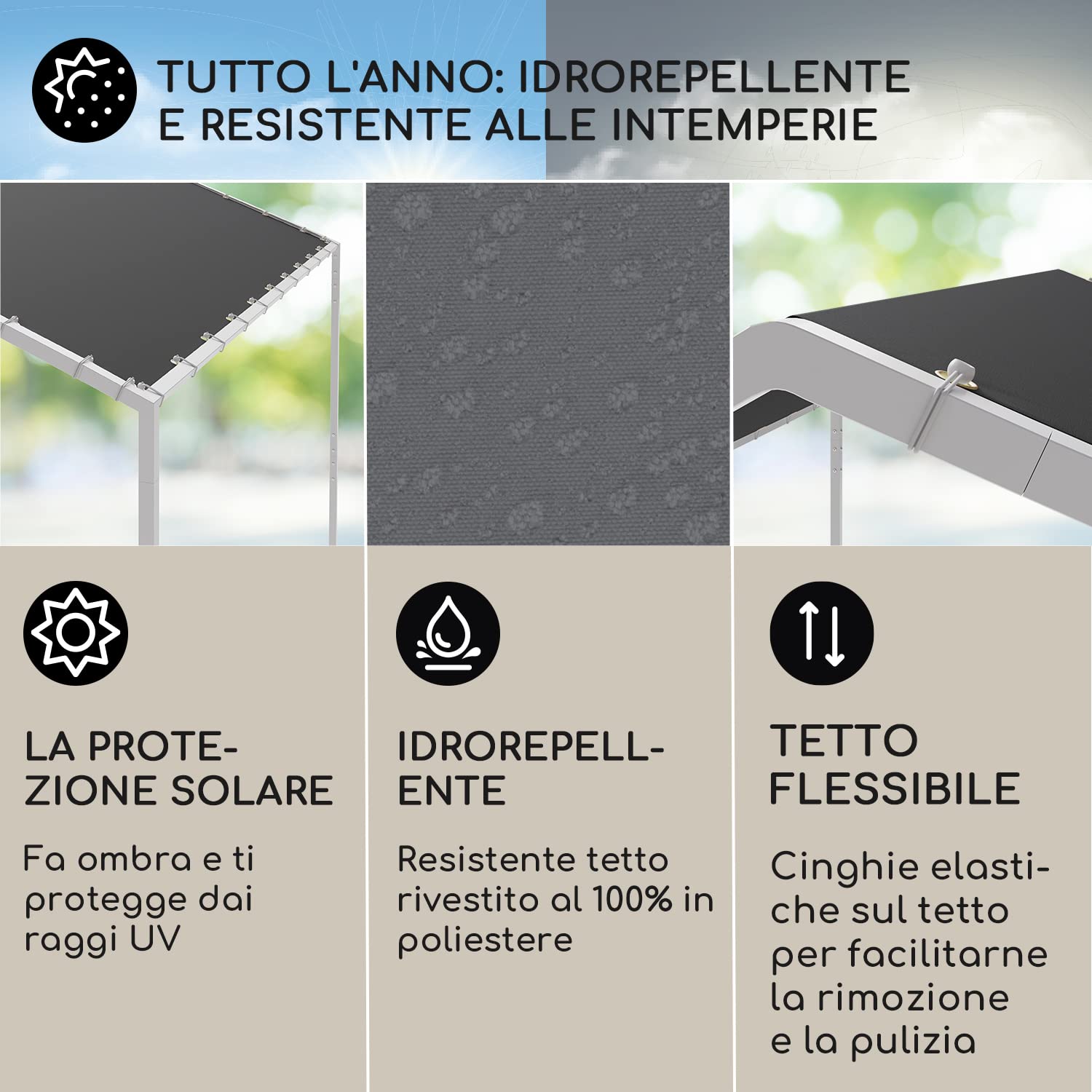 Blumfeldt Gazebo, Gazebo 3x3 con Struttura in Alluminio, da Giardino con Tettuccio Antivento e Idrorepellente, Esterno Resistente Protezione da Raggi UV 50+ per Eventi e BBQ- Grigio