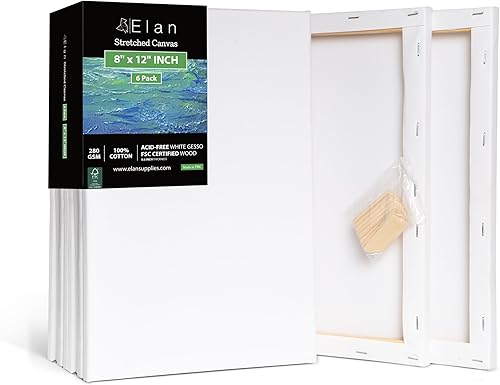 Miniatura 7 de Elan Lienzos estirados de 8 x 12 pulgadas, paquete de 6 lienzos para pintar lienzos estirados a granel para adultos, lienzo en blanco para pintar,