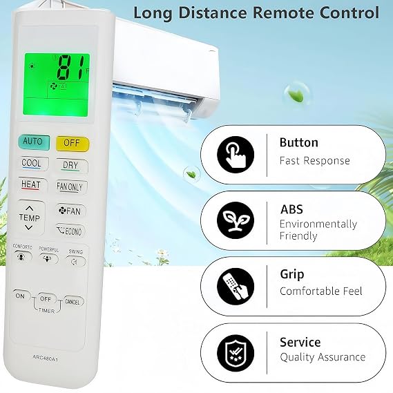 Replacement for Daikin Air Conditioner Mini Split Remote Control ARC480A1 ARC480A2 ARC480A3 ARC480A4 ARC480A5 ARC480A6 ARC480A7 ARC480A8 ARC480A9 ARC480A10 ARC480A11 with Backlight (Fahrenheit)