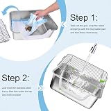 Vehomy Rabbit Litter Box, Stainless Steel Sifting Bunny Litter Box with High Back Wall & Widened Grid, Deep Waste Storage Easy Clean Toilet Tray for Rabbits, Guinea Pigs, Ferrets - 7